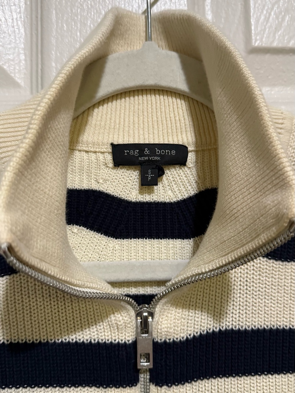 rag & bone Black and Cream Striped Zip-Front Sweater Amy Stripe Cotton zip - Picture 4 of 9